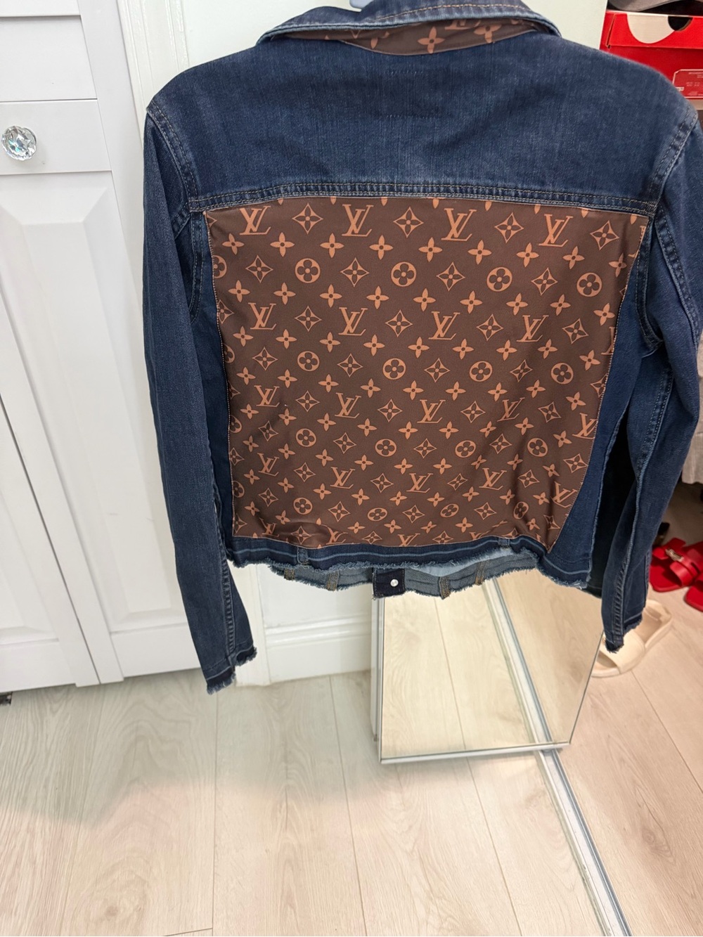 Denim Jacket with Brown Monogram Back Panel